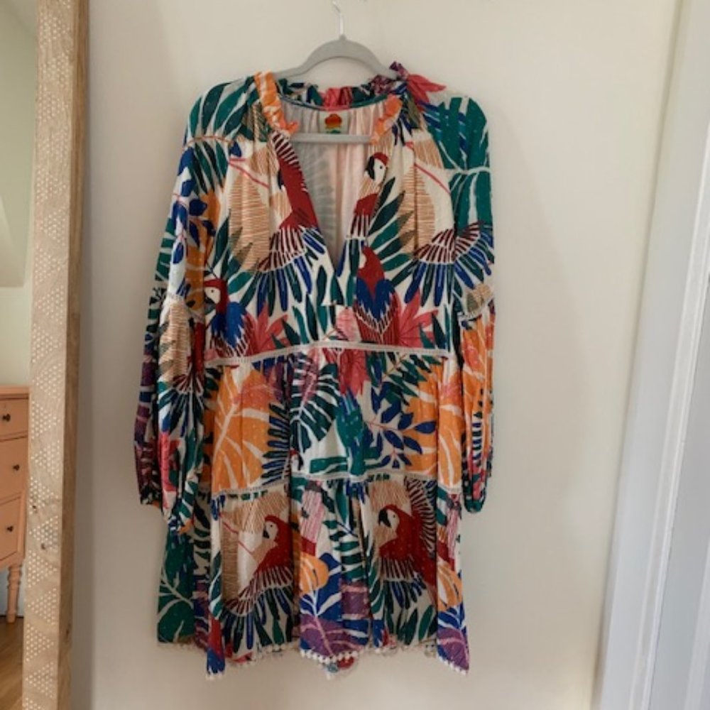 Farm Rio Off White Macaw Mini Dress, Size Small